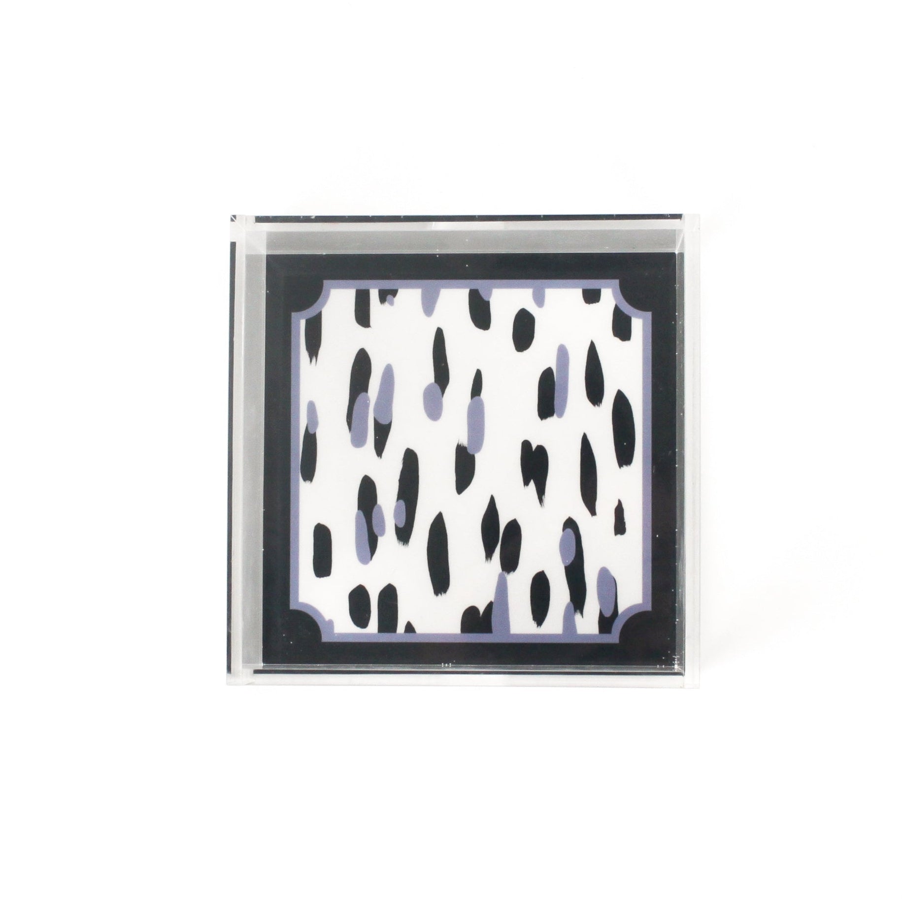 Club House Navy Blue Square Acrylic Tray, small. Club House is two shades of blue style brush strokes with a blue border.