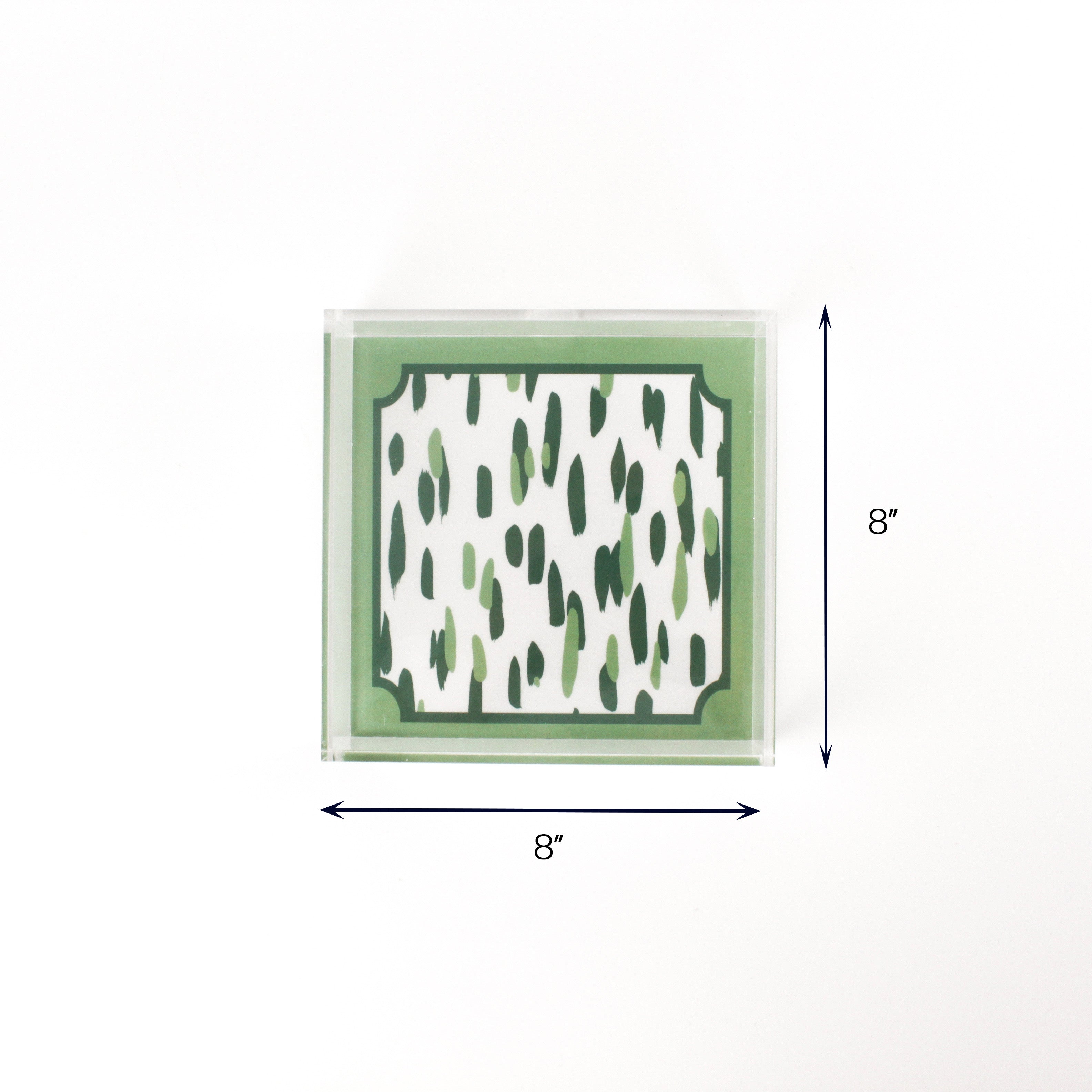 Club House Square Green Acrylic Tray Medium with dimension of 8" x 8".