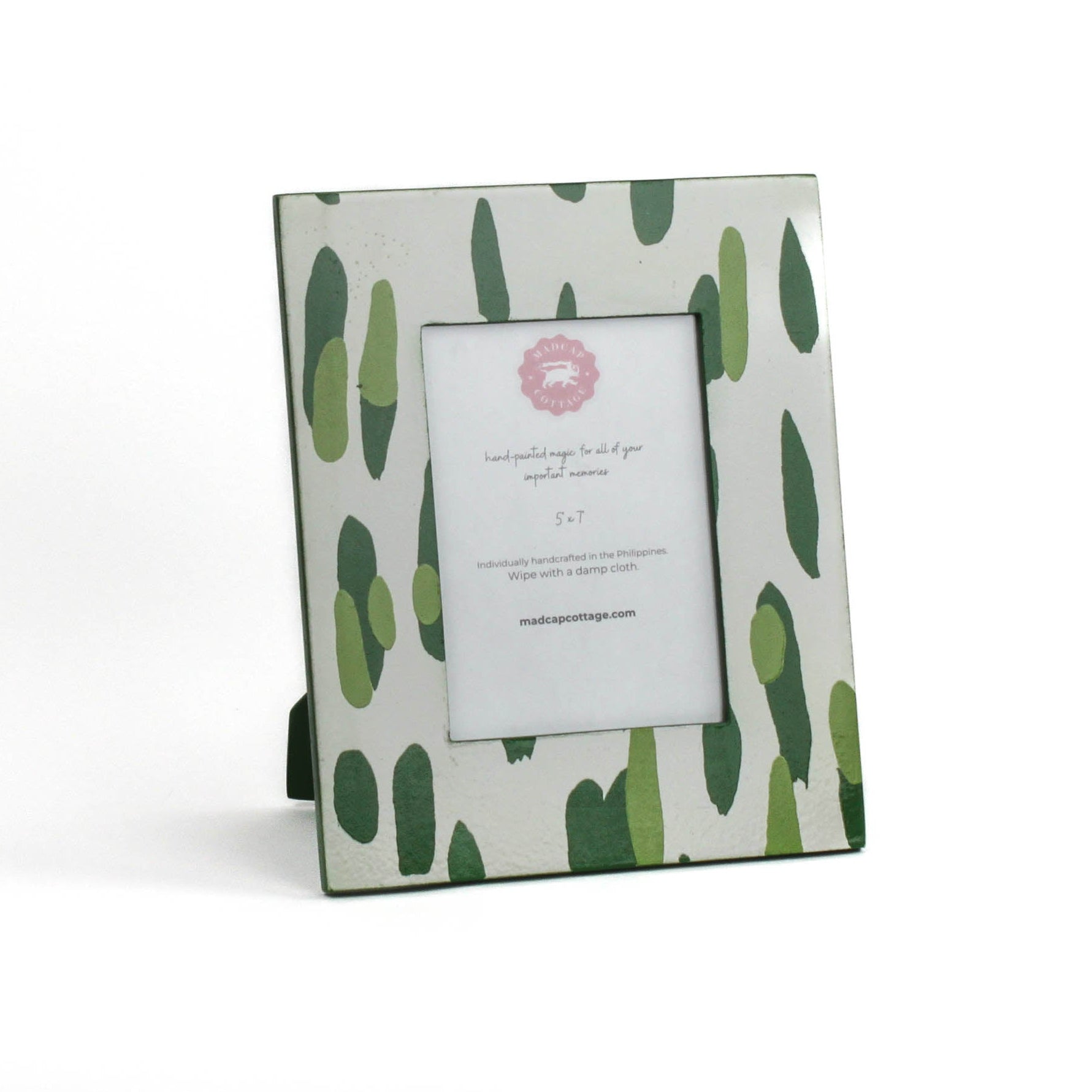 a 5' x 7' green Club house hand painted photo frame on a white background