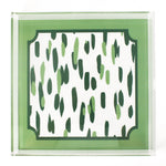 large Club House Meadow Green Square Acrylic Tray. Club House design is two colors of green style brush strokes with a green border.
