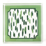 large Club House Meadow Green Square Acrylic Tray. Club House design is two colors of green style brush strokes with a green border.