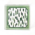 Medium Club House Meadow Green Square Acrylic Tray. Club House design is two colors of green style brush strokes with a green border.