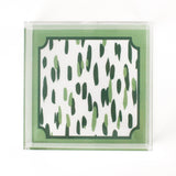 Medium Club House Meadow Green Square Acrylic Tray. Club House design is two colors of green style brush strokes with a green border.