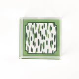 small Club House Meadow Green Square Acrylic Tray. Club House design is two colors of green style brush strokes with a green border.