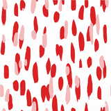 A pink and red brushstroke patterned fabric with abstract painted shapes on a white background.