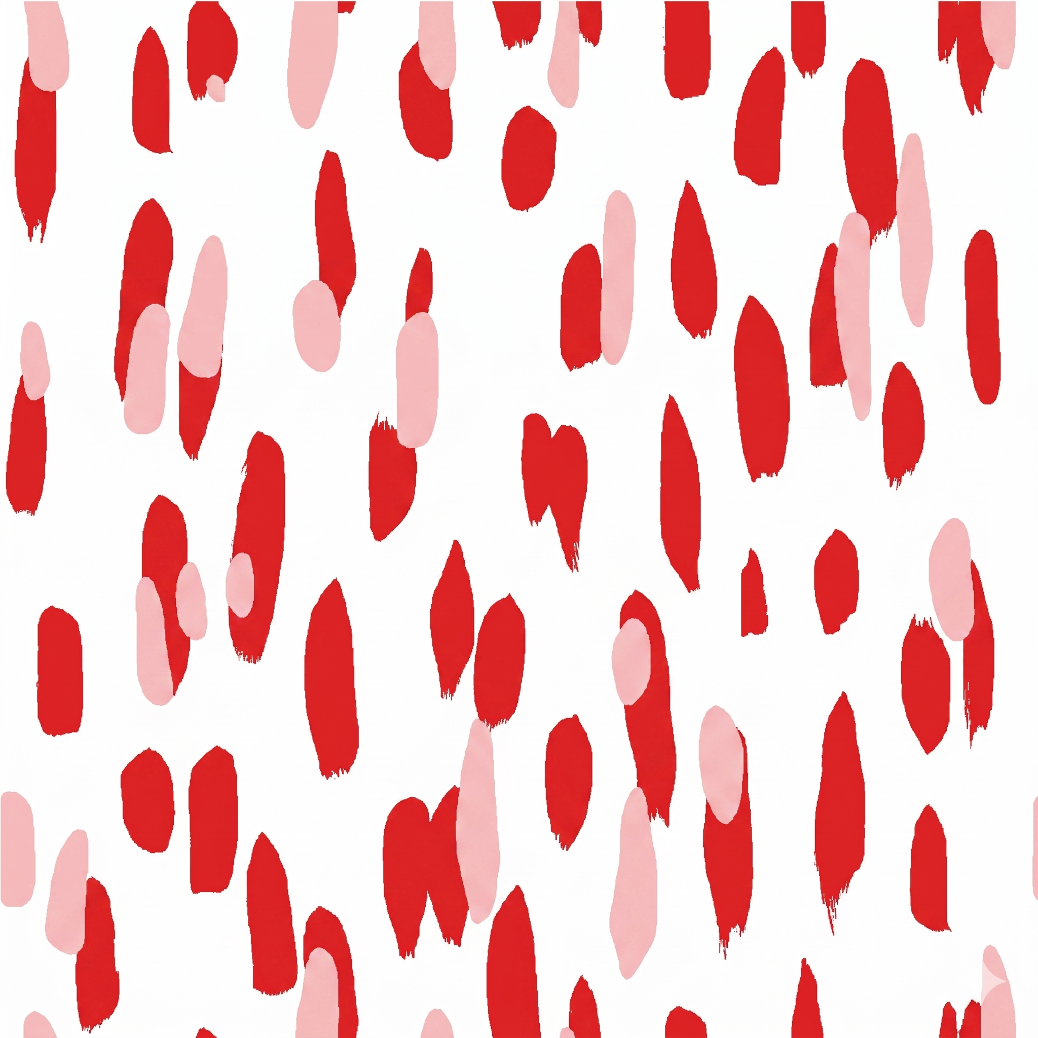 A pink and red brushstroke patterned fabric with abstract painted shapes on a white background.