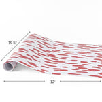 Clubhouse red paper table runner measuring 12 feet long and 19.5 inches wide.