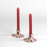 Club House Red Scalloped Ceramic Candle Holders, Set of 2