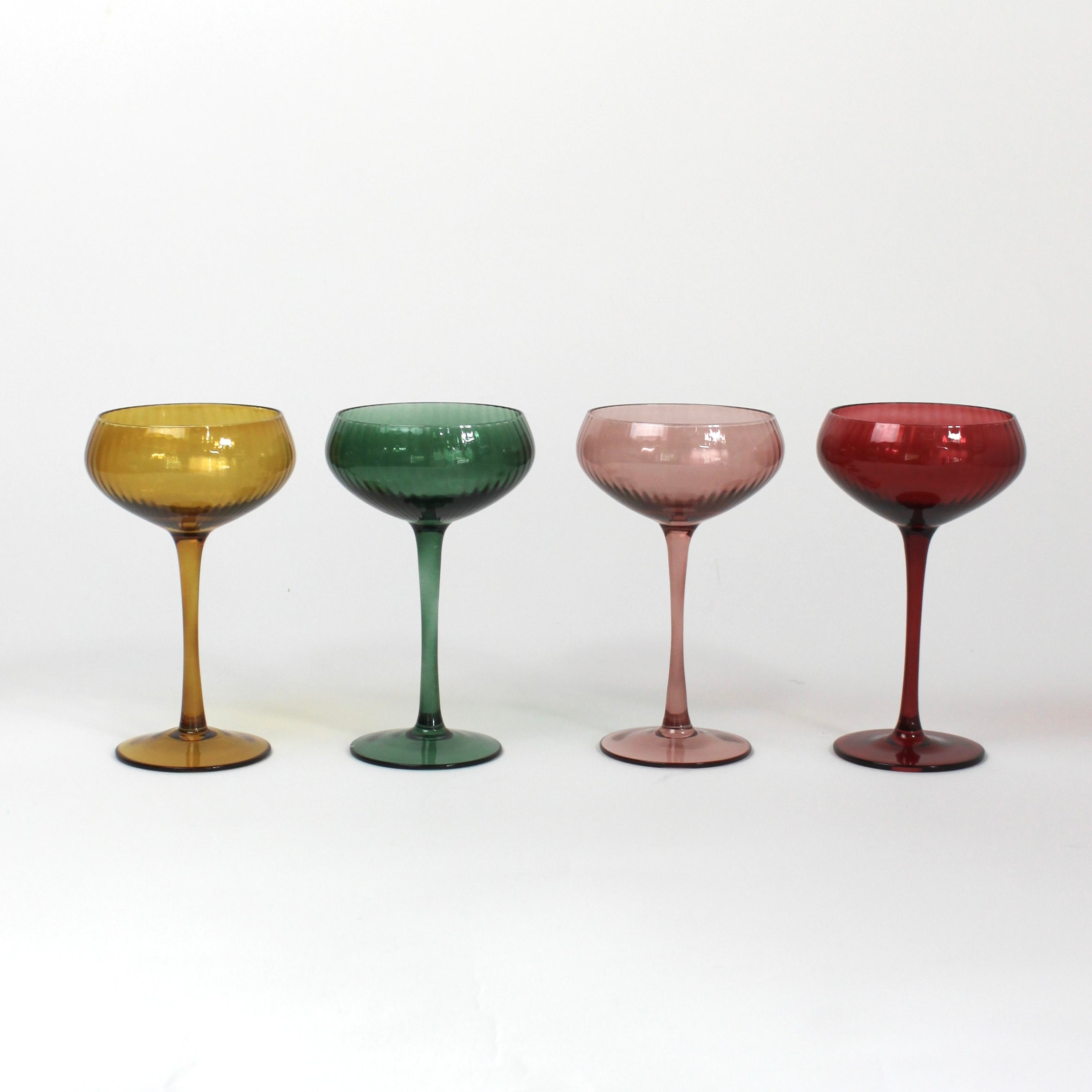 Set of Four Colored Champagne Glasses 