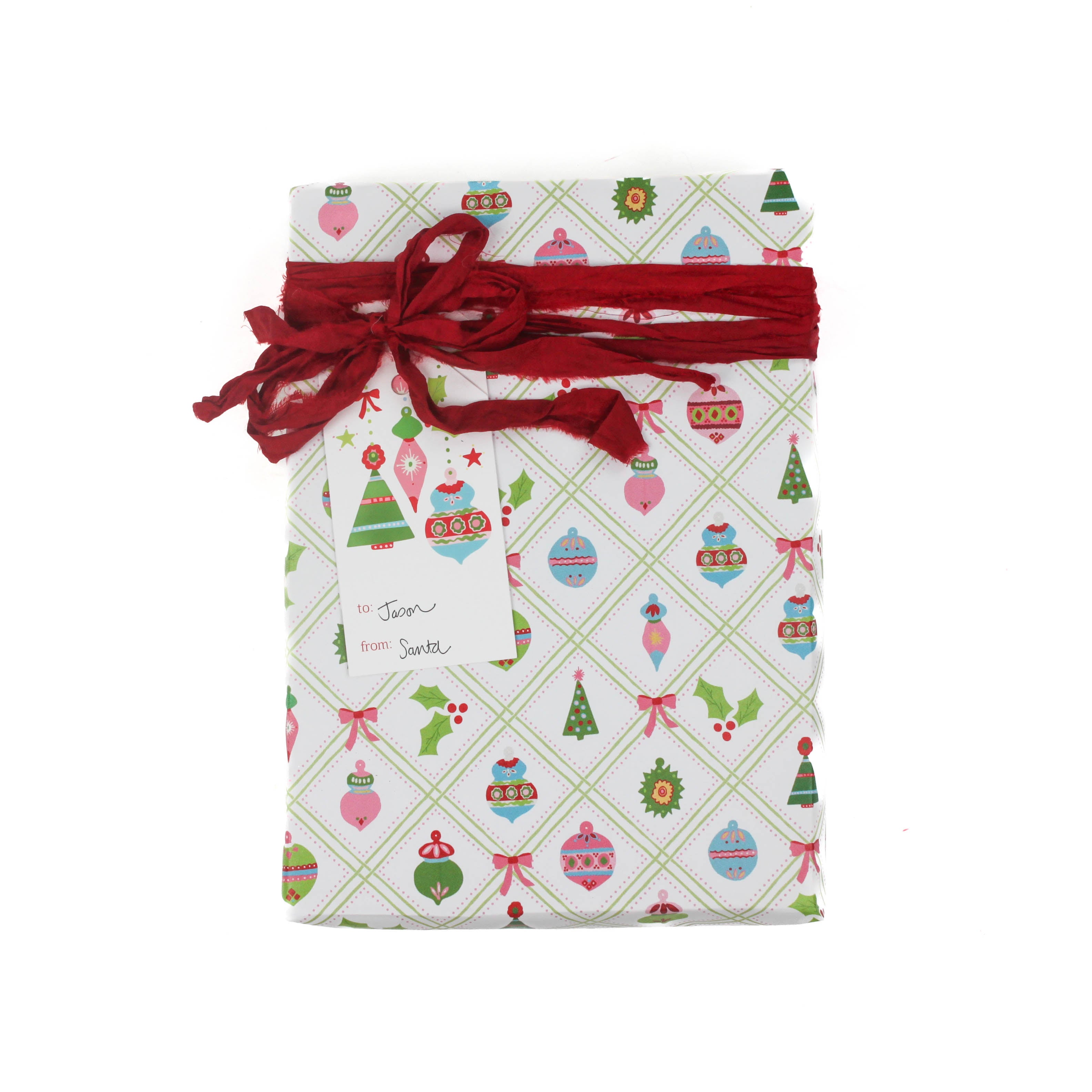 colorful christmas ornaments wrapping paper