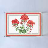 Cottage Grove Geranium Red Rectangular Acrylic Tray, 2 Sizes with a red and green lattice border.