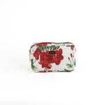 a medium Cottage Grove Geranium, a floral toiletries bag with a red, green, and white color scheme, featuring a geranium design.