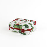 a large Cottage Grove Geranium, a floral toiletries bag with a red, green, and white color scheme, featuring a geranium design.