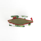 inside of large Cottage Grove Geranium, a floral toiletries bag with a red, green, and white color scheme, featuring a geranium design.