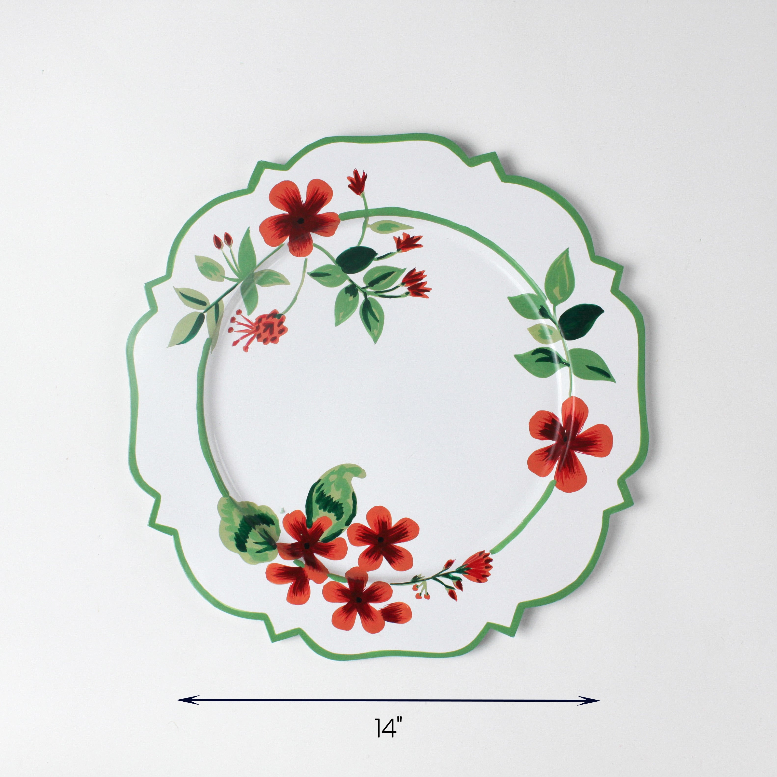 Cottage grove red graniumceramic serving platter with hand-painted 14"