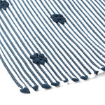 close up of A blue accent rug with a daisies pattern on it