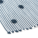 close up of A blue accent rug with a daisies pattern on it