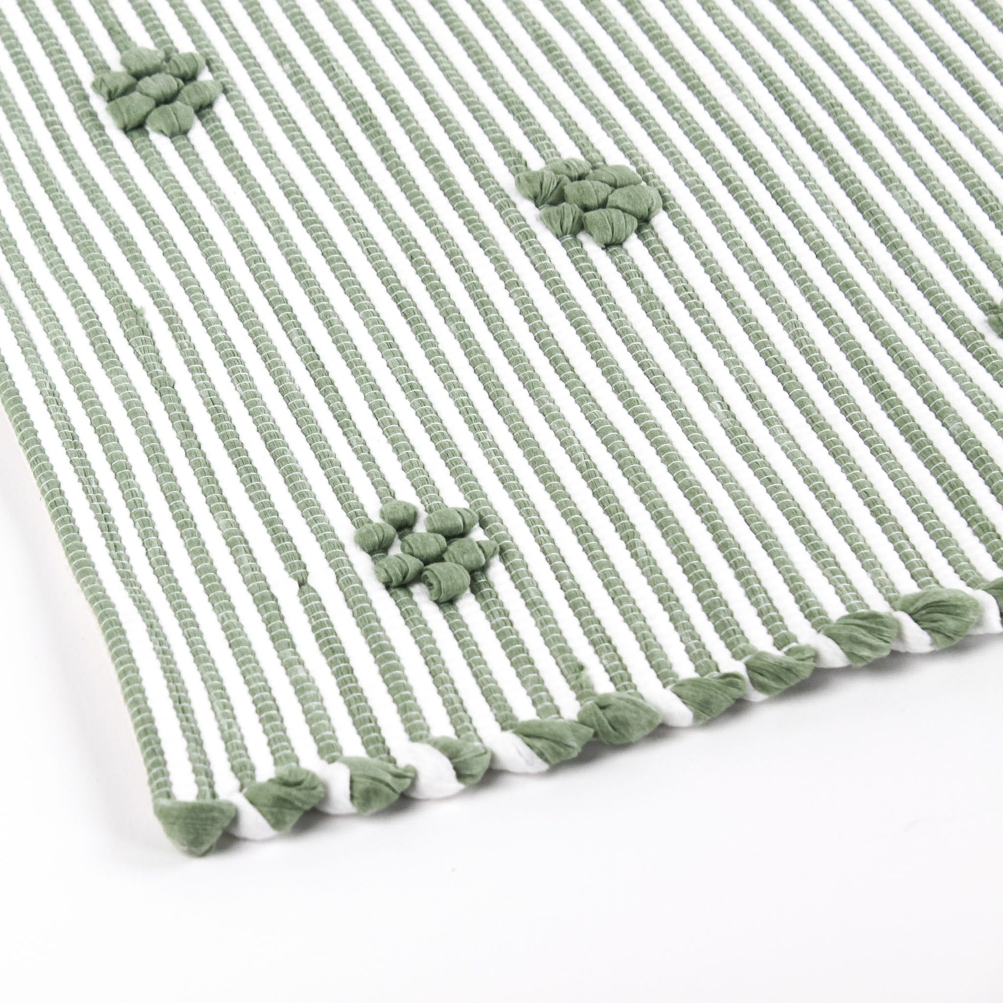 close up of A green accent rug with a daisies pattern on it