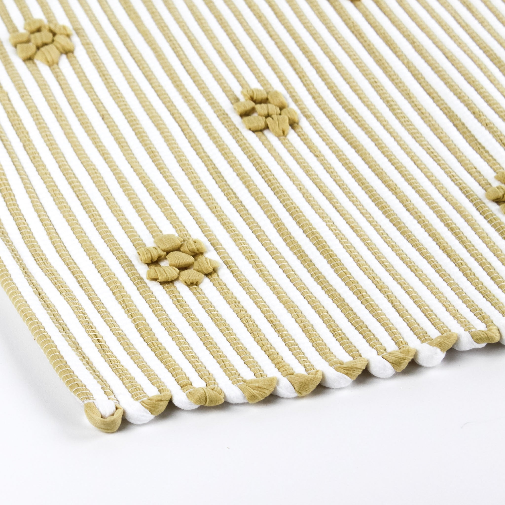 close up of A yellow accent rug with a daisies pattern on it