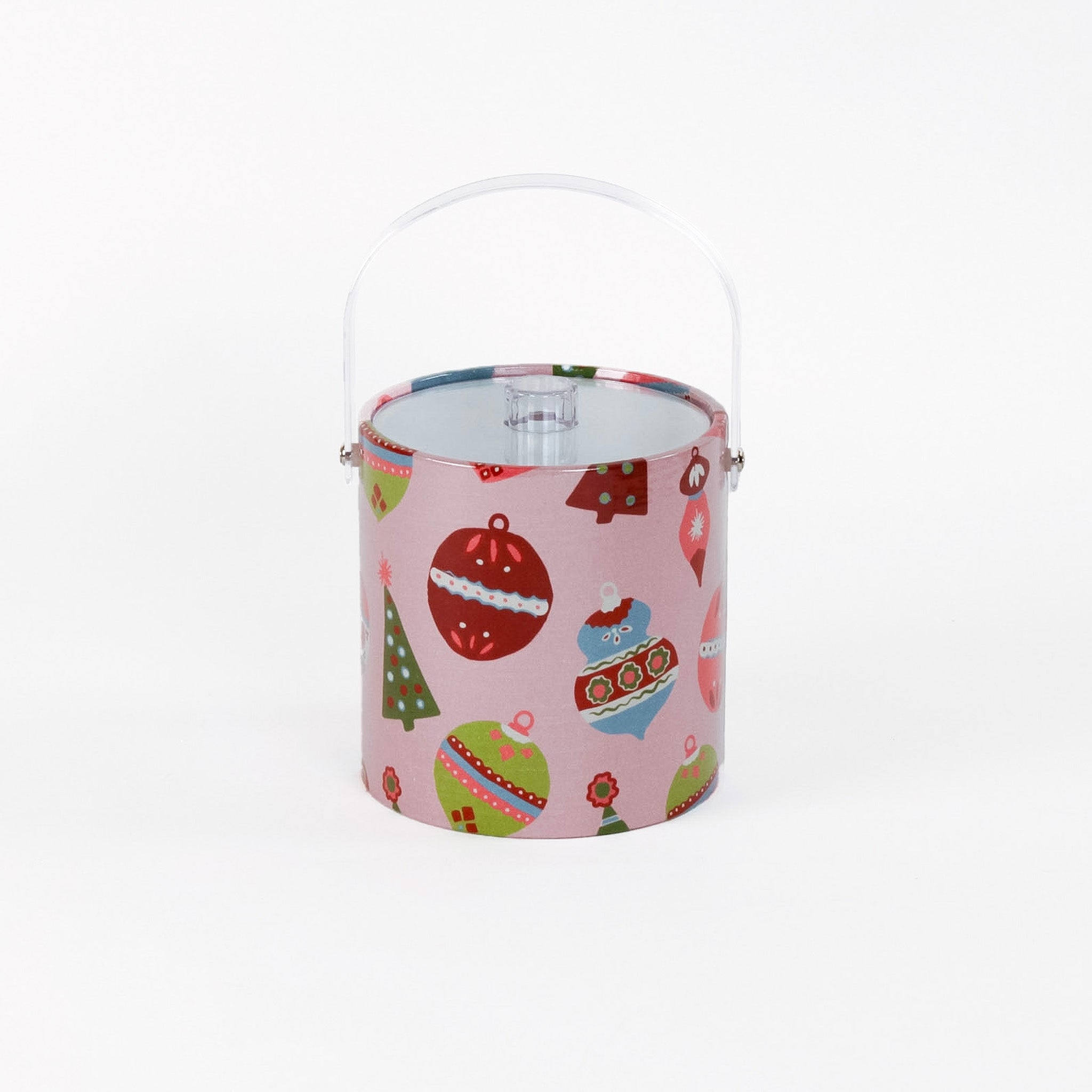 Darling Ornaments, a pink ice bucket decorated with ornament motifs