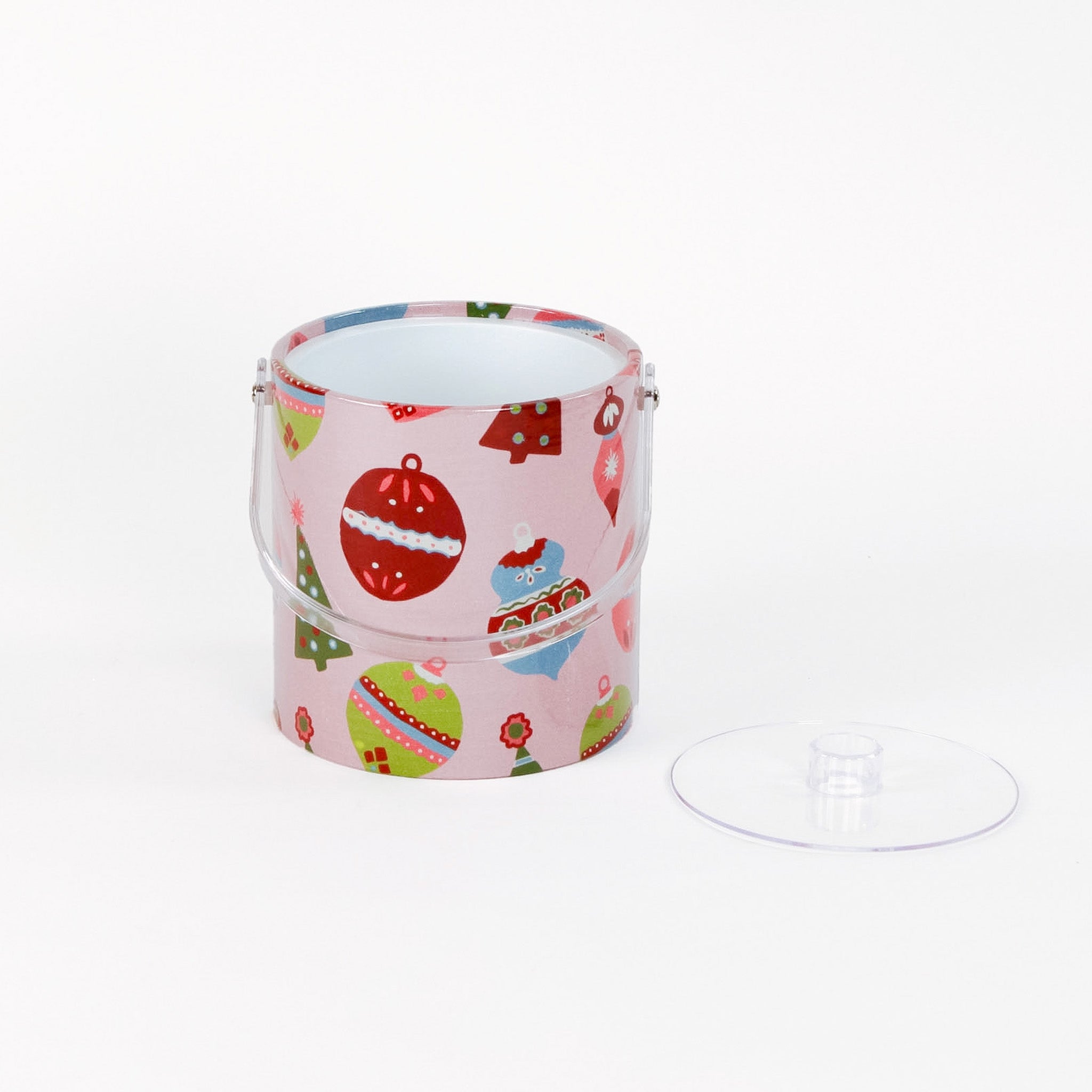 Darling Ornaments, a pink ice bucket decorated with ornament motifs