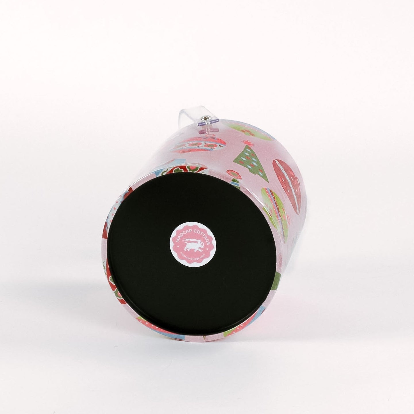 Darling Ornaments in pink ice bucket decorated with ornament motifs showing the bottom view