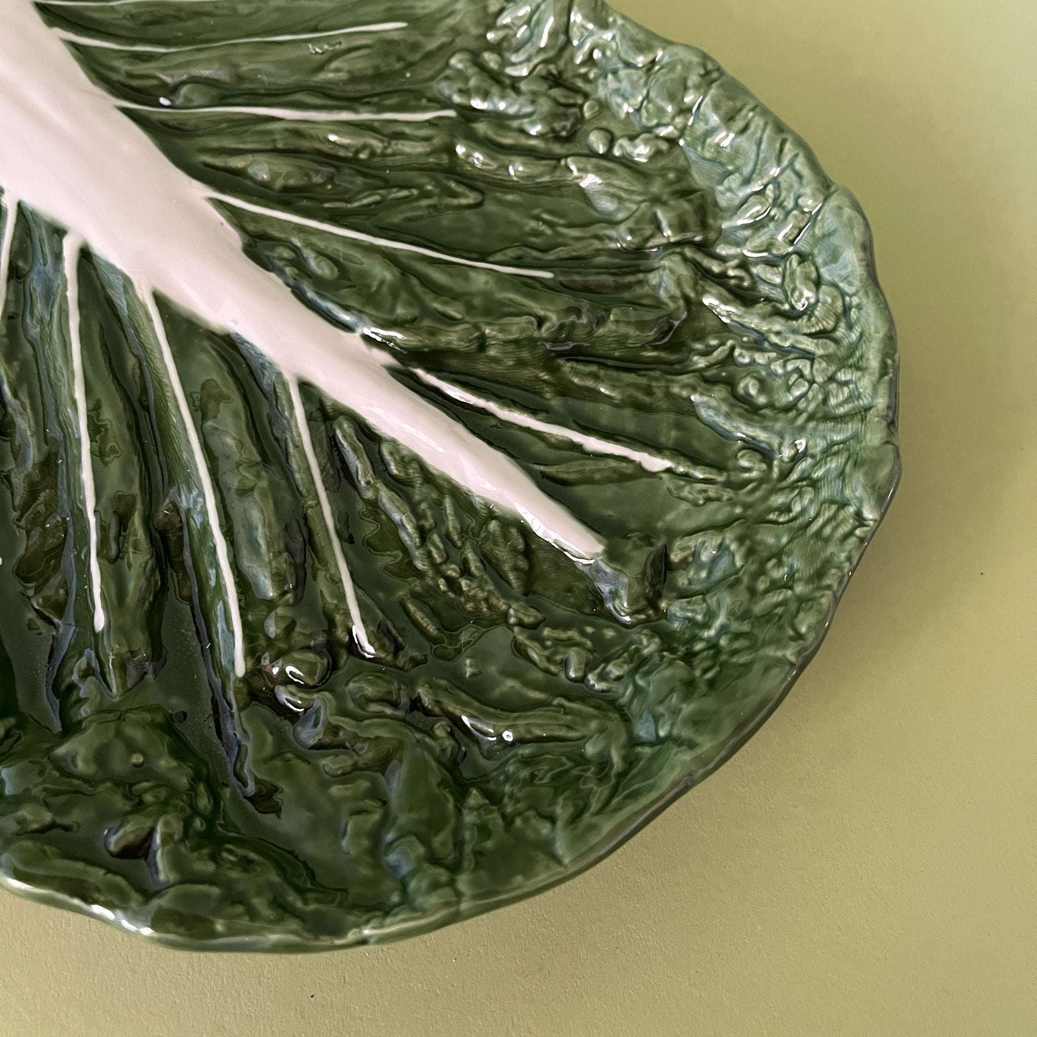 a close up shot of a ceramic cabbage serving platter