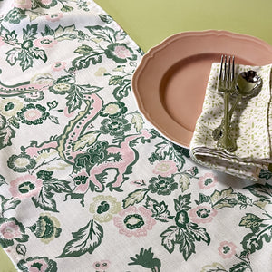 Detailed view of the east of the sun chinoiserie table runner 