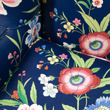 Vintage Blue Polished Cotton Floral Wingback Chair