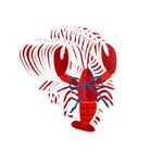 A stacked set of die cut lobster shaped paper placemats featuring a red lobster design with a blue bow on a white background.