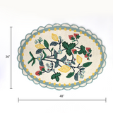 dimensio of An small oval scalloped rug with strawberry and floral motifs