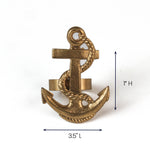 Gold anchor-shaped ornament, 3.5 inches long and 1 inch tall.