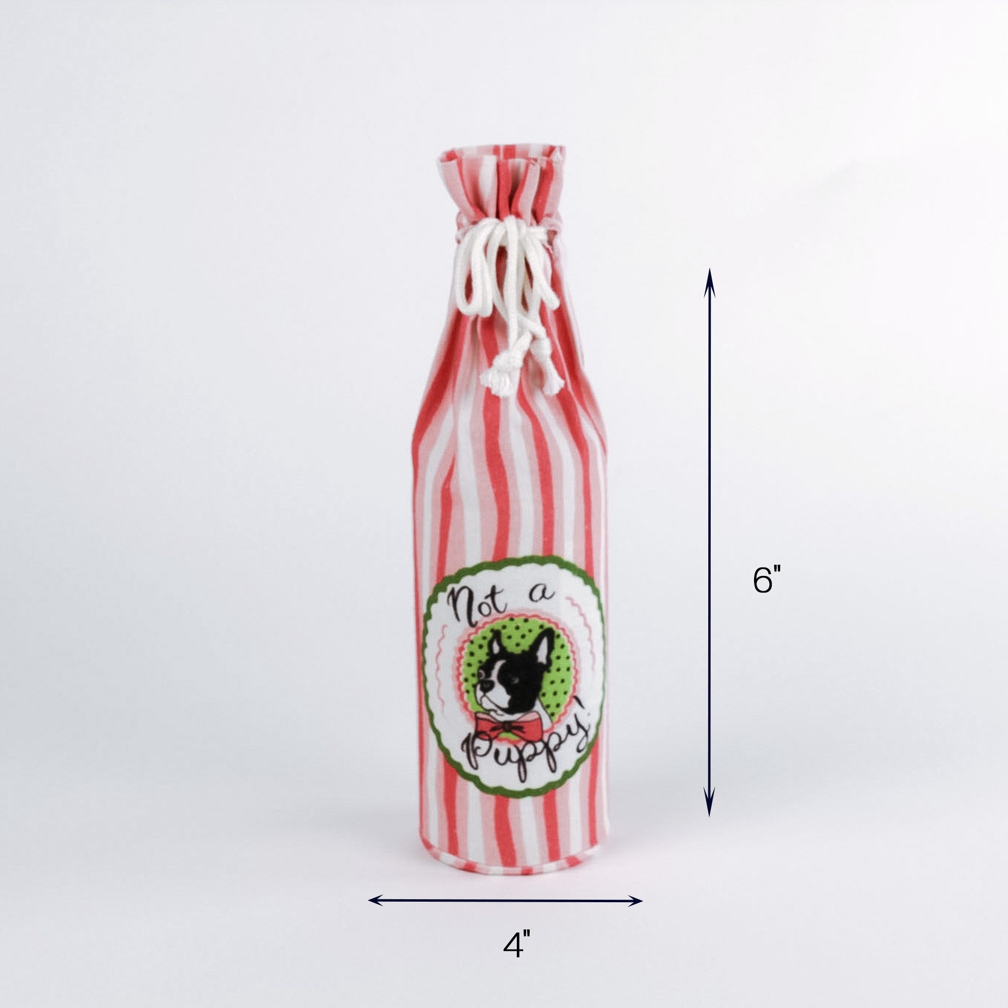 Not a Puppy striped bottle gift bag, 4 x 6 inches.