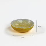 Yellow ceramic lemon-pattern bowl, 4.125 inches wide and 1.25 inches tall.