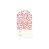 Dune Road gift tags featuring charming red floral stars, delicate blue accents, and personalized fields.
