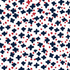 Navy blue starburst and red dot ditsy pattern fabric on a white background.