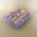 Illustrated 1000-piece puzzle showing a colorful Easter egg hunt scene in a park with people, trees, and spring decorations