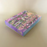 Illustrated 1000-piece puzzle showing a colorful Easter egg hunt scene in a park with people, trees, and spring decorations