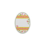 an egg-shaped spring paper place card designed by Madcap Cottage with a floral and ribbon design on a white background