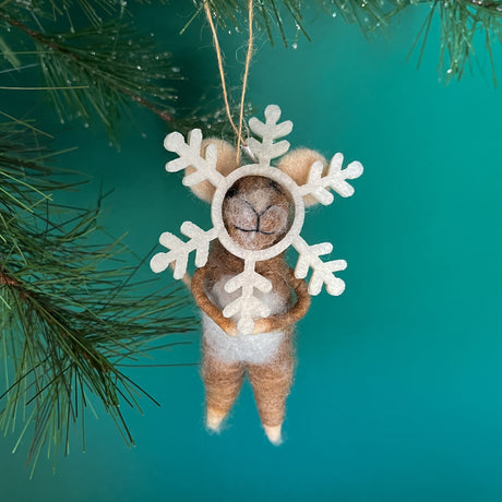 Snowflake and Santa Hat Christmas Felt Mice Ornaments - Set of 3