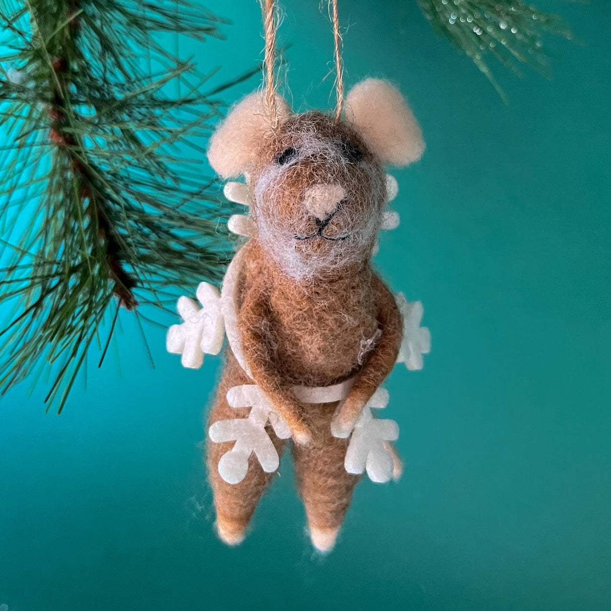 Snowflake and Santa Hat Christmas Felt Mice Ornaments - Set of 3