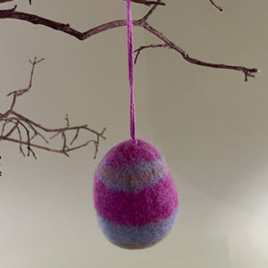 pink and purple felted wool easter egg ornament