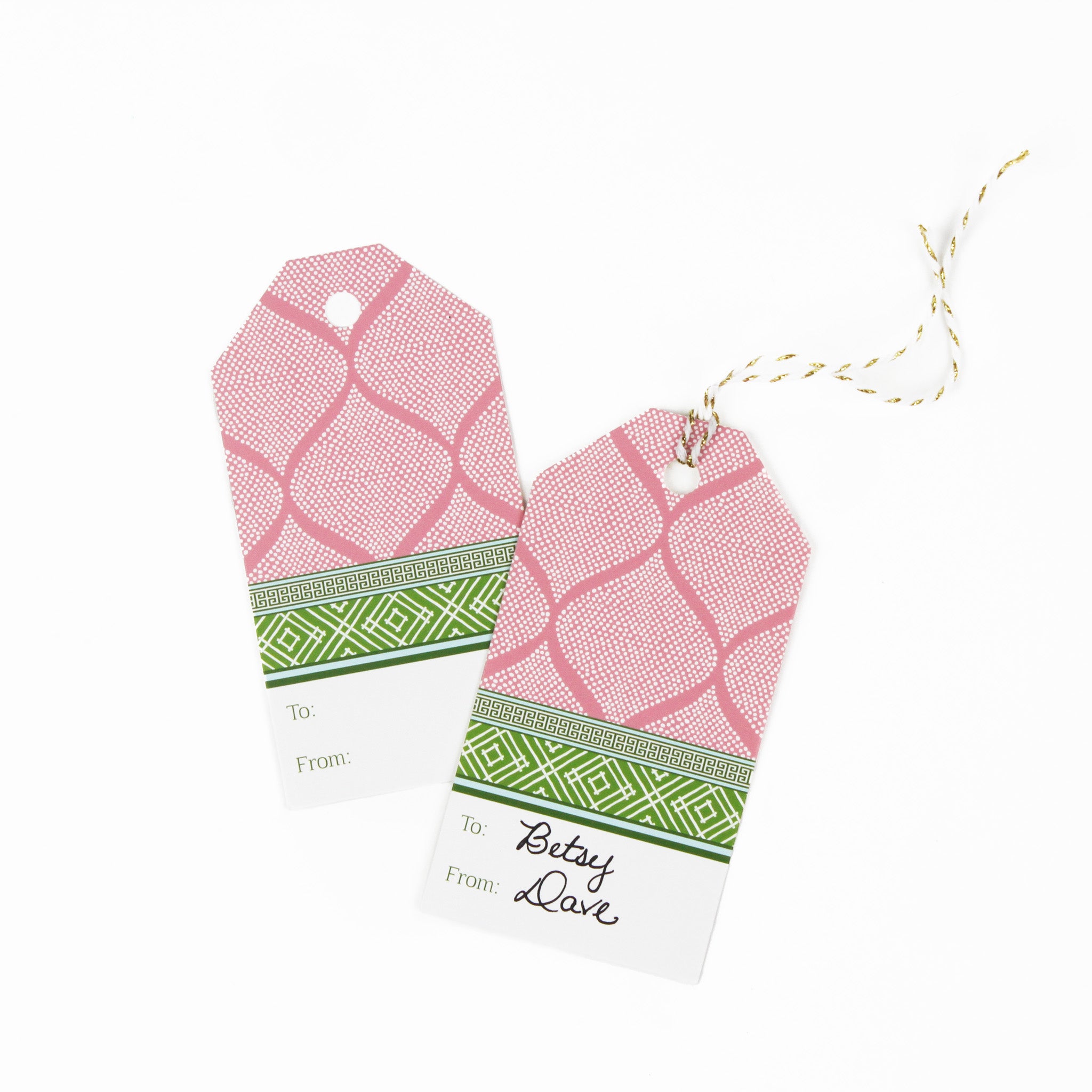 madcap cottage pink and green fez gift tags detail