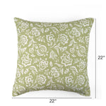 Floral White Meadow Green Square outdoor pillow, 22 by 22 inches.