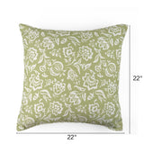 Floral White Meadow Green Square outdoor pillow, 22 by 22 inches.