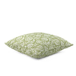 Side view of Floral White Meadow Green Square outdoor pillow.