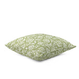 Side view of Floral White Meadow Green Square outdoor pillow.