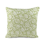 Floral White Meadow Green outdoor pillow with classic botanical pattern.