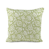 Floral White Meadow Green outdoor pillow with classic botanical pattern.