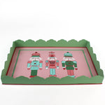 Hand-Painted Metal Christmas Nutcracker Tray featuring three colorful nutcrackers